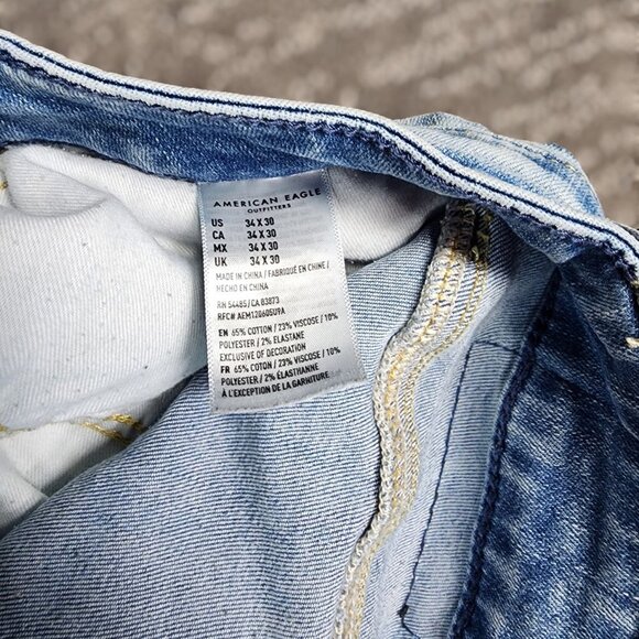 AMERICAN EAGLE x YOUNG MONEY Stacked Skinny Jeans 34 x 30 Distressed Light Wash - Picture 9 of 9